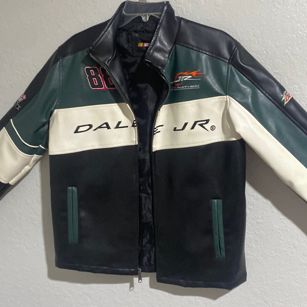 Boys Vintage NASCAR Dale Earnhardt Mountain Dew National guard Leather Jacket